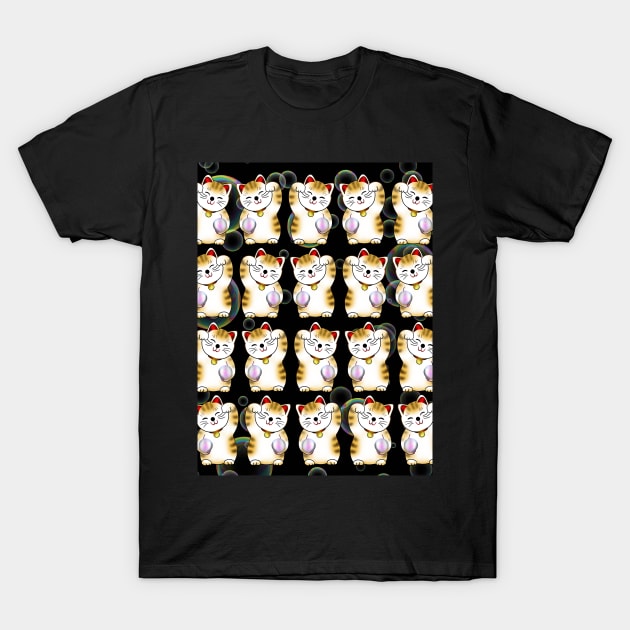 Lucky cat, calico maneki with pearl, pattern T-Shirt by cuisinecat